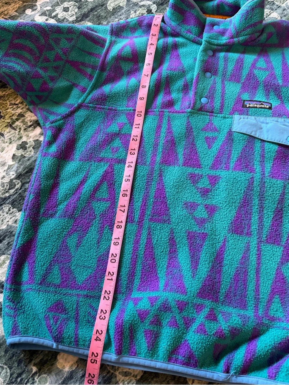 Patagonia Teal Tribal Geo Synchilla Snap Fleece Pullover